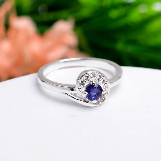 Iolite Natural Gemstone Minimalist Handcrafted Statement Ring