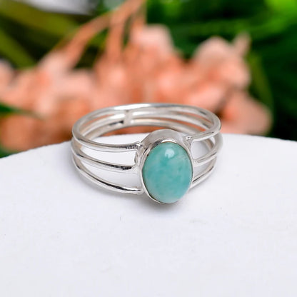 Larimar  Natural Gemstone Handcrafted Statement Ring