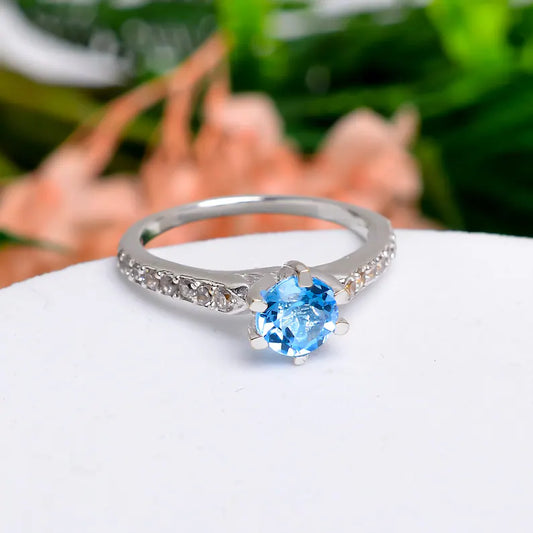 Blue Topaz Handcrafted Statement Natural Gemstone Ring