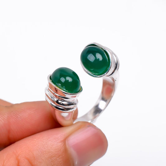 Natural Green Onyx Gemstone Handcrafted Open Ring