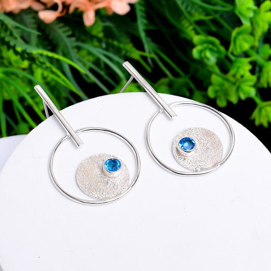 Blue Topaz Gemstone Handcrafted Stud Minimalist Earrings