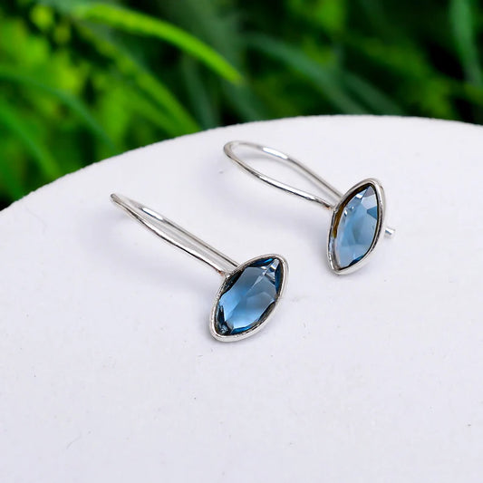 Iolite Gemstone Handcrafted Drop Minimalist Earrings