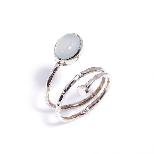 Natural Rainbow Moonstone Handcrafted Adjustable Ring