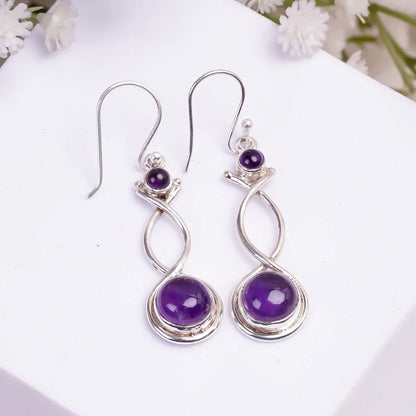 Natural Amethyst Gemstone Drop Handcrafted Earrings