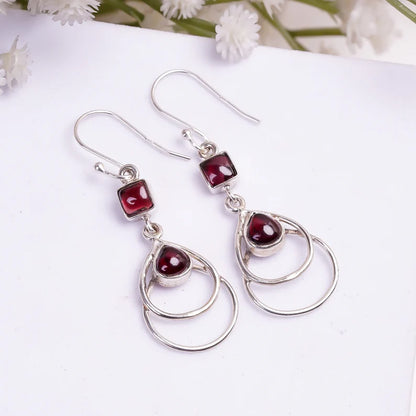 Natural Gemstone Garnet Handcrafted Drop Earrings