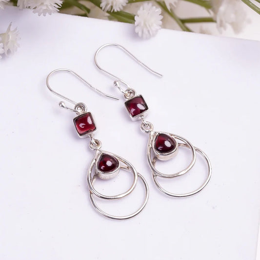 Natural Gemstone Garnet Handcrafted Drop Earrings