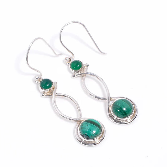 Malachite & Green Onyx Natural Gemstone Drop Earrings