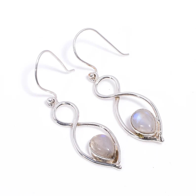 Rainbow Moonstone Gemstone Handcrafted Drop Earrings