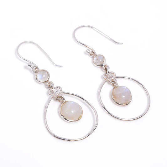Natural Rainbow Moonstone Handcrafted Drop Earrings