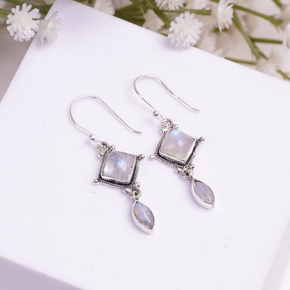 Rainbow Moonstone Handcrafted  Drop Gemstone Earrings