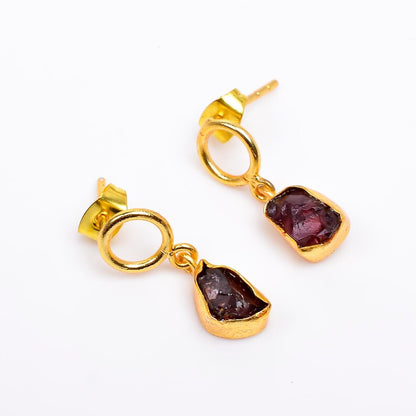 Garnet Rough Gemstone Handcrafted Minimalist Earrings