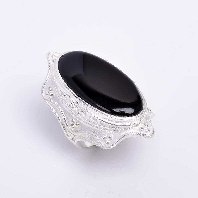 Black Onyx Natural Gemstone Handcrafted Statement Ring