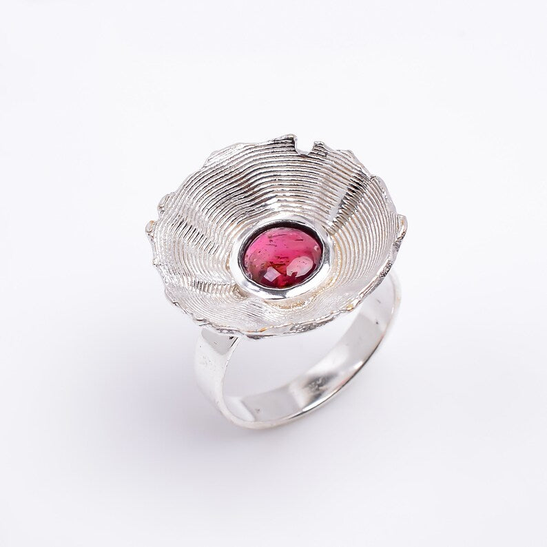 Natural Gemstone Garnet Handcrafted Flower Design Ring