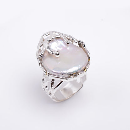 Natural Gemstone Pearl Handcrafted Minimalist Signet Ring