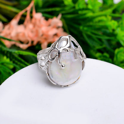 Natural Gemstone Pearl Handcrafted Minimalist Signet Ring
