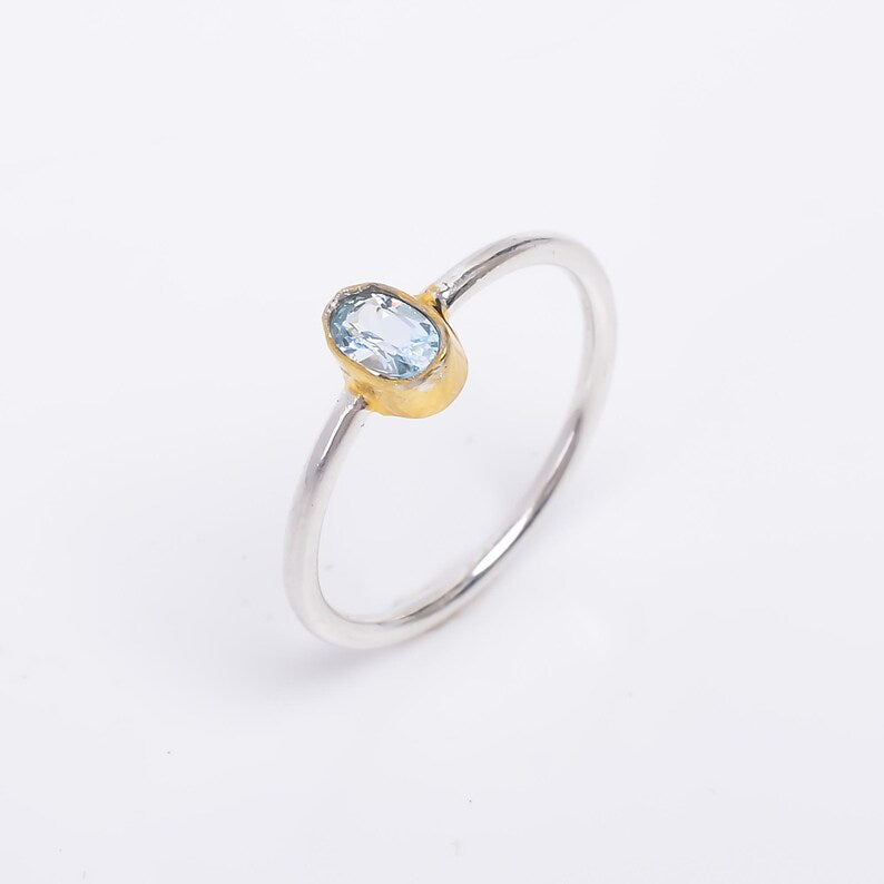 Blue Topaz Handcrafted Birthstone Natural Gemstone Ring