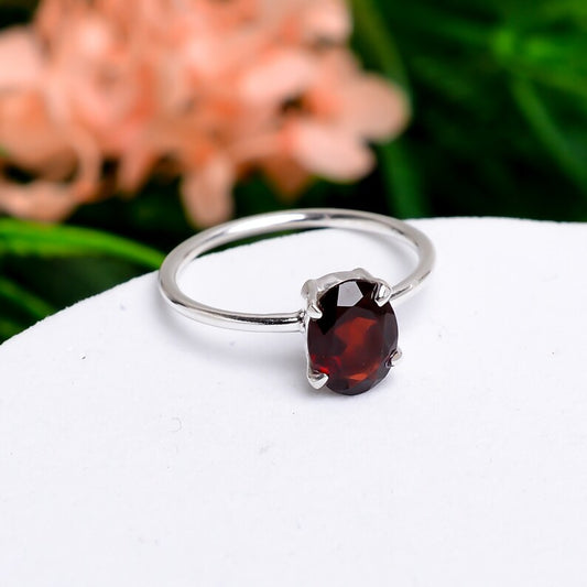 Garnet Minimalist Birthstone Handcrafted Natural Gemstone Ring