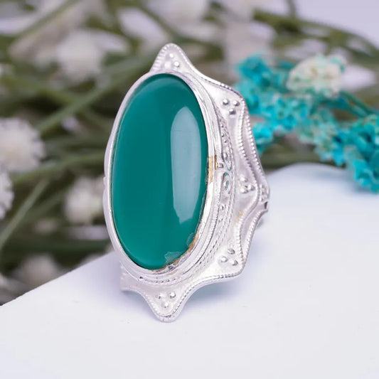 Green Onyx Handcrafted Signet Natural Gemstone Ring
