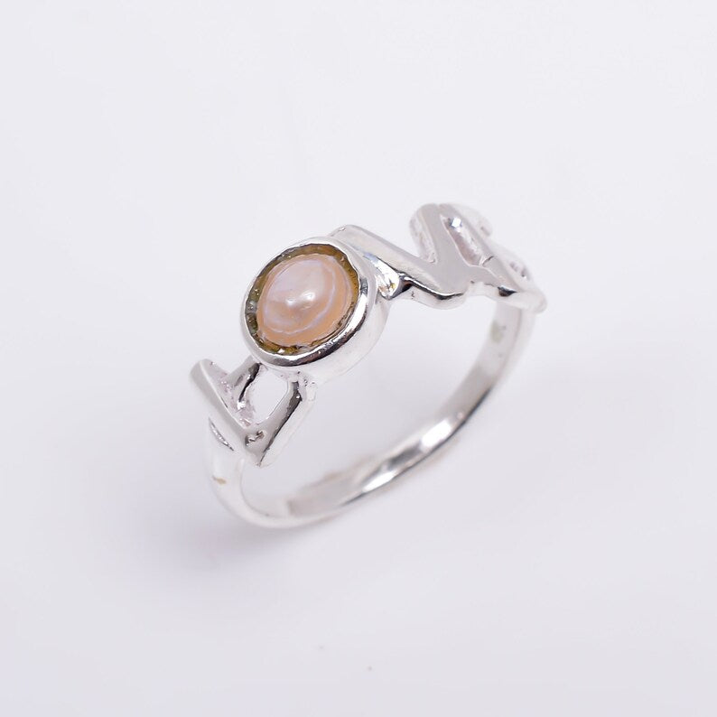 Pearl Natural Gemstone Handcrafted Statement Love Ring