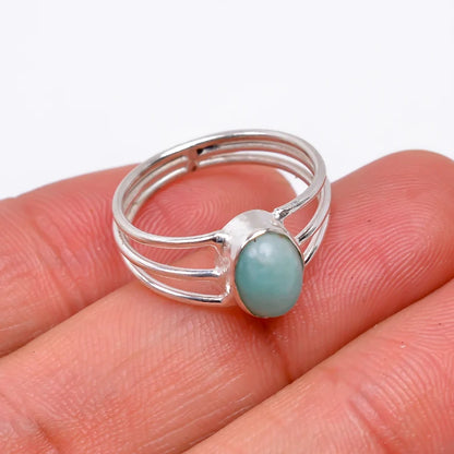 Larimar  Natural Gemstone Handcrafted Statement Ring