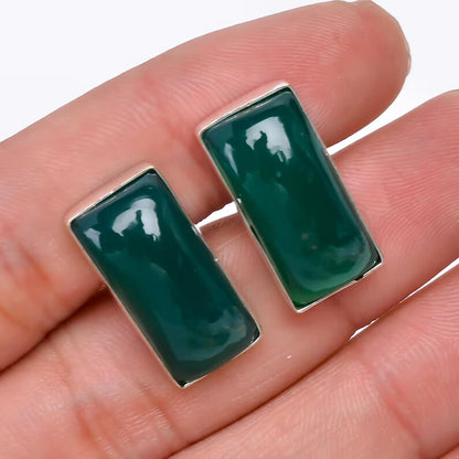 Natural Green Onyx 925 Sterling Silver Cufflinks