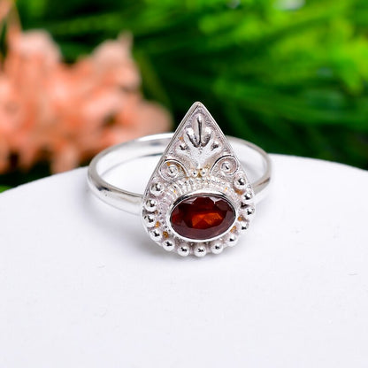 Natural Garnet Gemstone Handcrafted Elegant Statement Ring