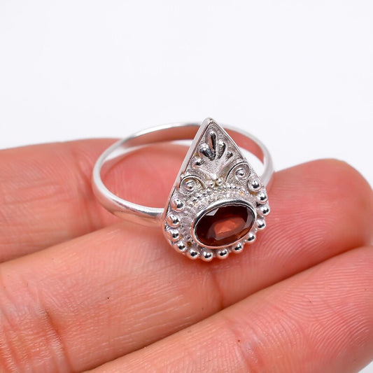 Natural Garnet Gemstone Handcrafted Elegant Statement Ring