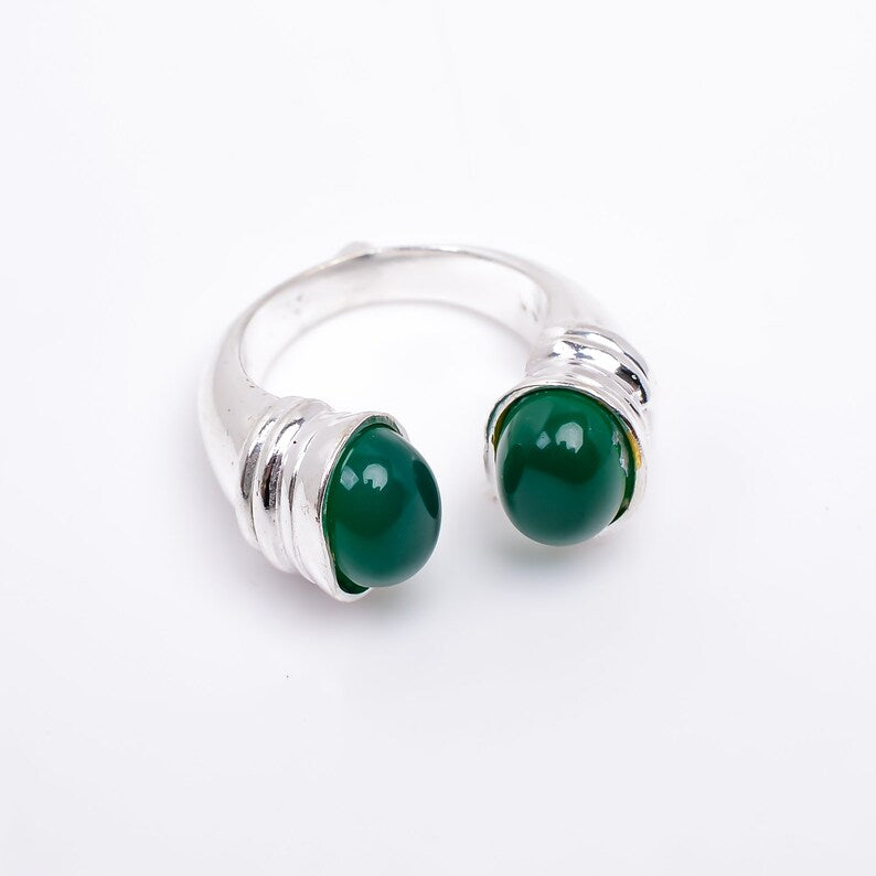 Natural Green Onyx Gemstone Handcrafted Open Ring