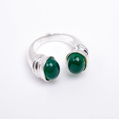 Natural Green Onyx Gemstone Handcrafted Open Ring