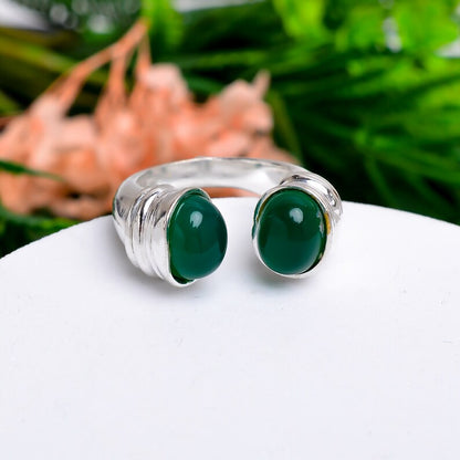 Natural Green Onyx Gemstone Handcrafted Open Ring