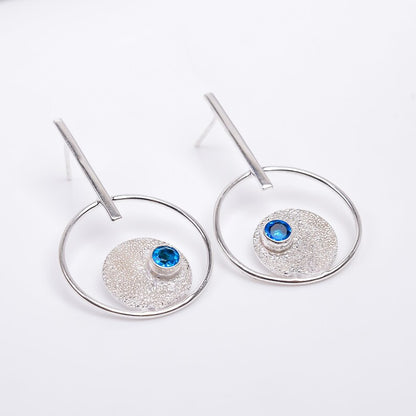 Blue Topaz Gemstone Handcrafted Stud Minimalist Earrings
