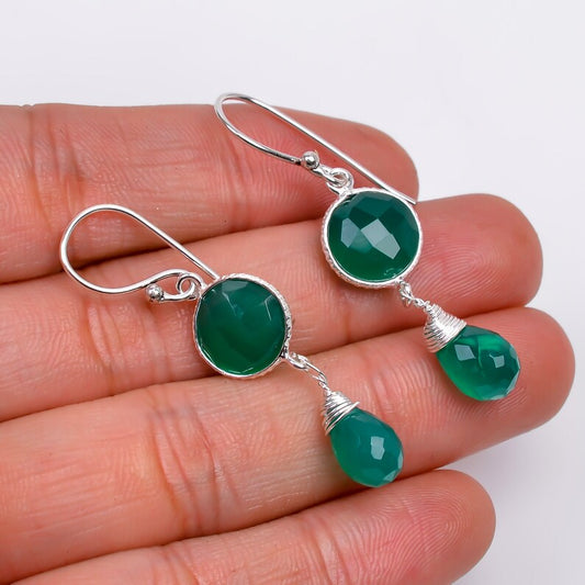 Green Onyx Handcrafted Gemstone Dangle Earrings