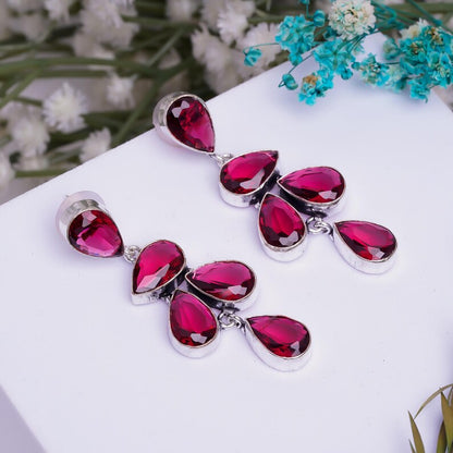 Red Cubic Zirconia Natural Gemstone Handcrafted Stud Earrings