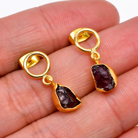Garnet Rough Gemstone Handcrafted Minimalist Earrings