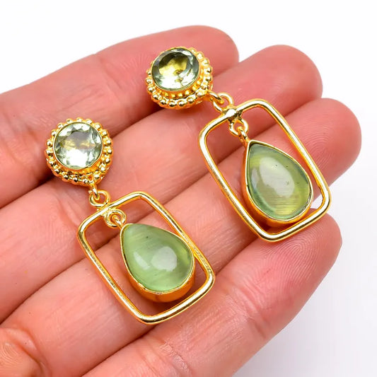Prehnite Handcrafted Stud Minimalist Gemstone Earrings