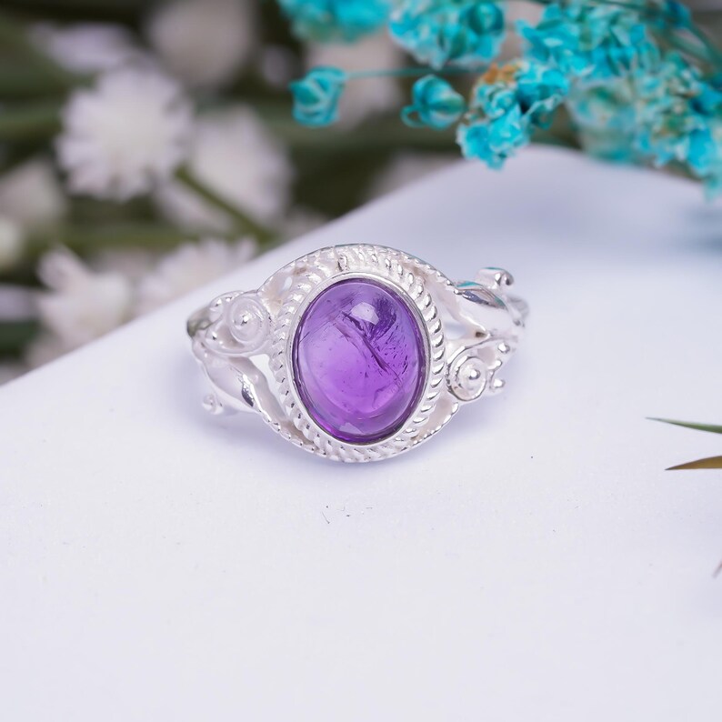 Amethyst Handcrafted Birthstone Natural Gemstone Ring