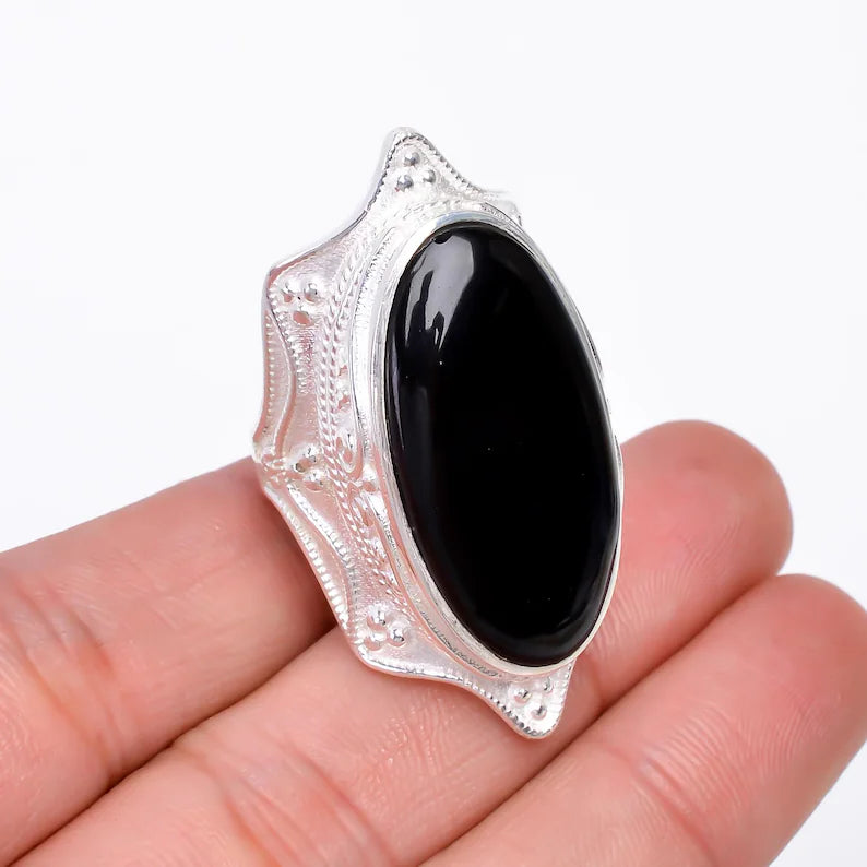 Black Onyx Natural Gemstone Handcrafted Statement Ring