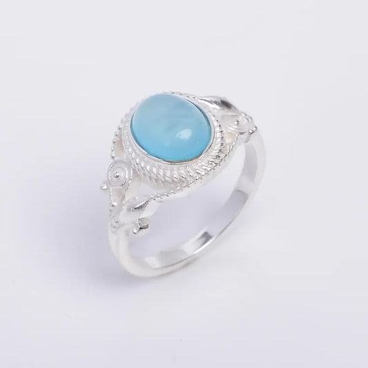 Aqua Chalcedony Handcrafted Statement Natural Gemstone Ring