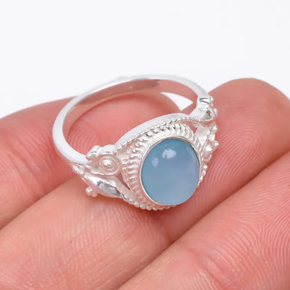 Aqua Chalcedony Handcrafted Statement Natural Gemstone Ring