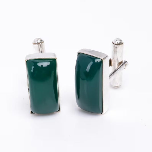 Natural Green Onyx 925 Sterling Silver Cufflinks