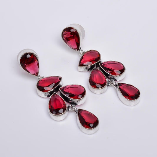 Red Cubic Zirconia Natural Gemstone Handcrafted Stud Earrings