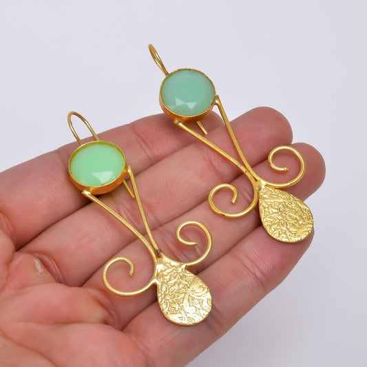 Prehnite Natural Gemstone Handcrafted Drop Earrings