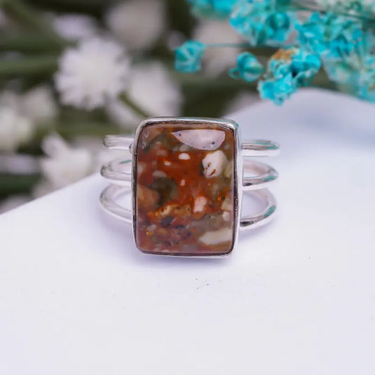Synthetic Glass Stone Handcrafted Minimalist Statement Ring