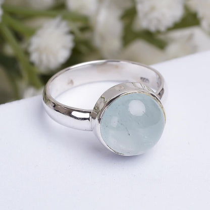 Aquamarine Natural Gemstone Handcrafted Statement Ring