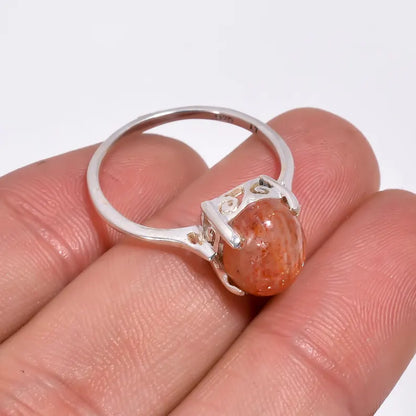 Natural Sunstone Gemstone Statement Handcrafted Ring