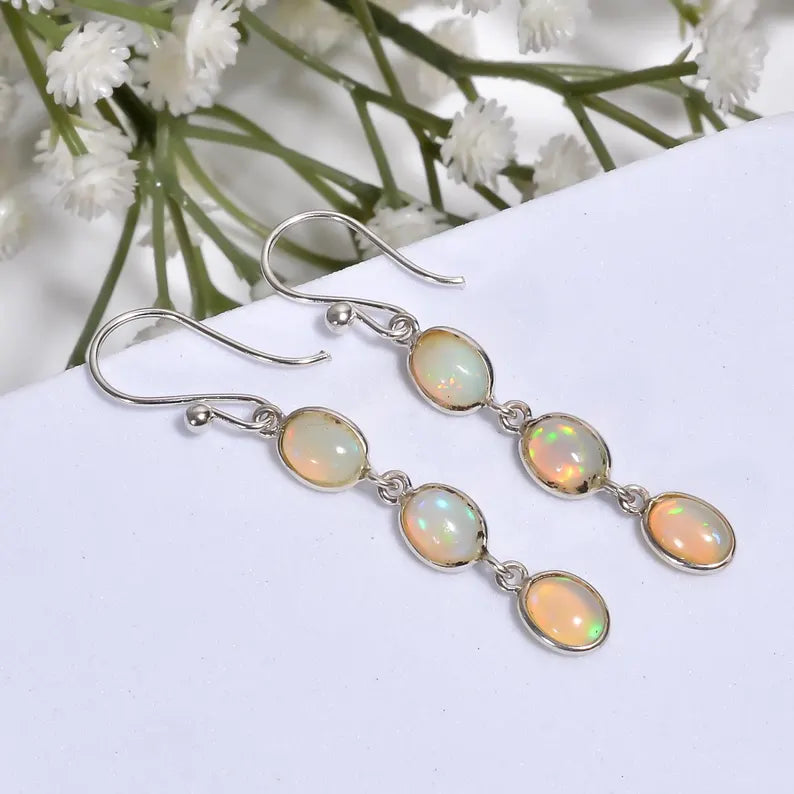 Opal Handcrafted Natural Gemstone Drop Earrings