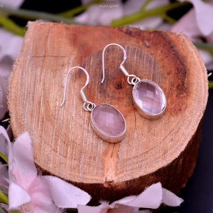 Rose Quartz Natural Gemstone Dangling Handcrafted Drop Earrings