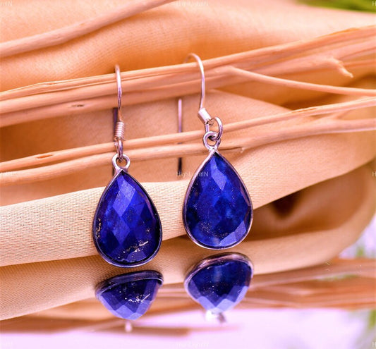 Natural Lapis Lazuli Gemstone Handcrafted Drop Earrings