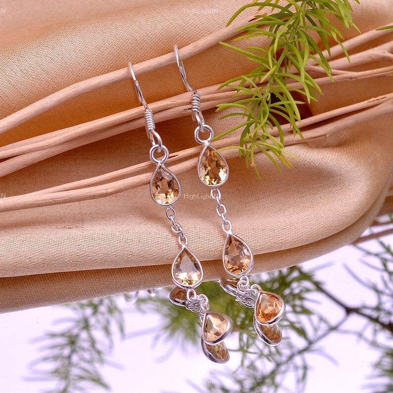 Citrine Dangling Gemstone Handcrafted Drop Earrings