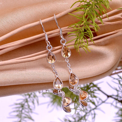 Citrine Dangling Gemstone Handcrafted Drop Earrings